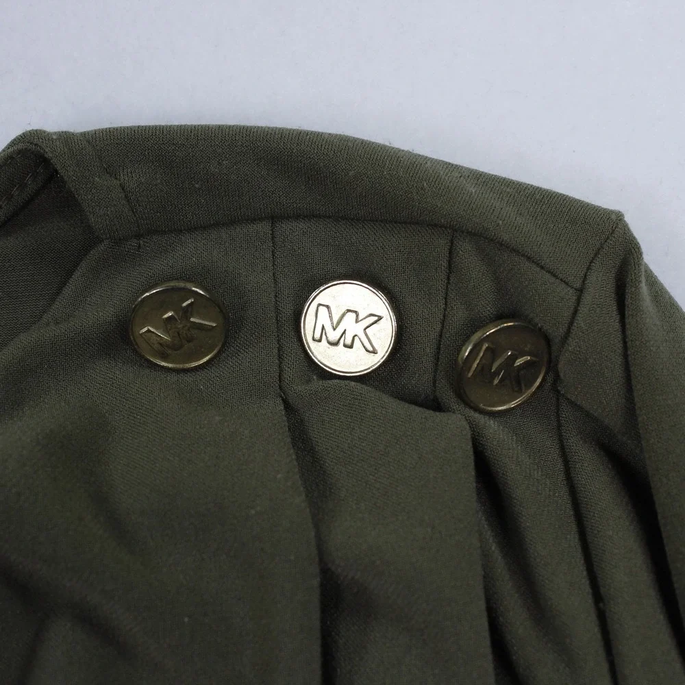 Michael Kors Long-Sleeve Blouse – Button-Detail Cowl Neck – Olive Green – Size M